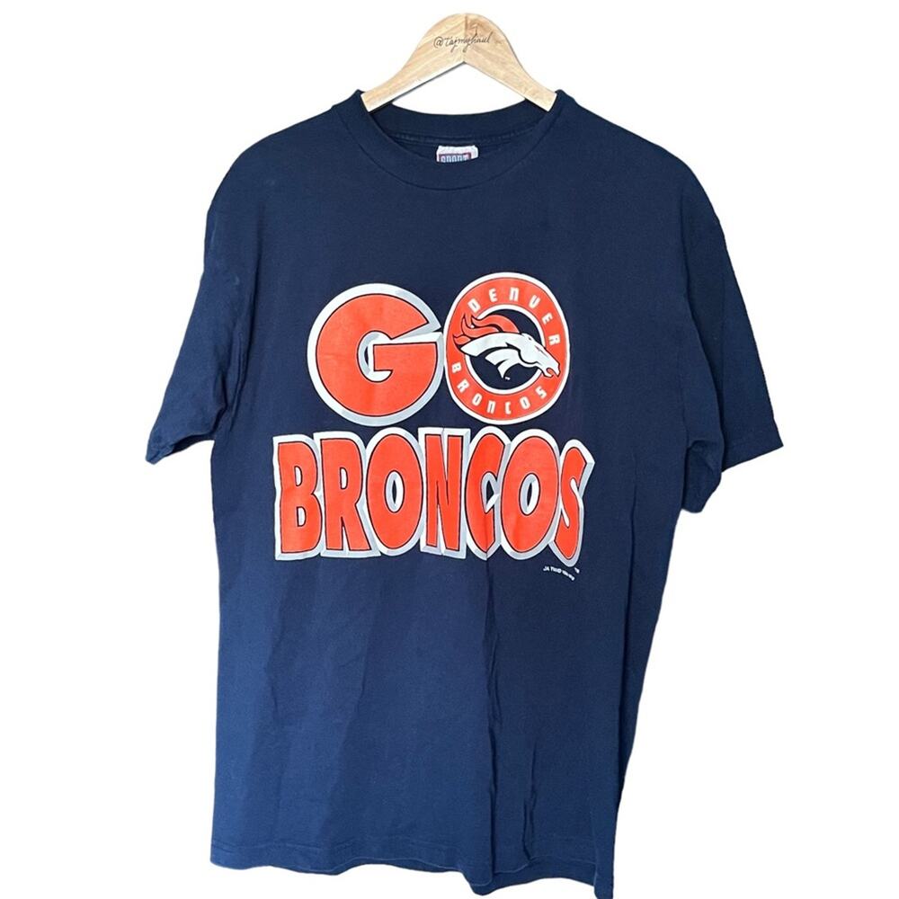 Denver Broncos cotton navy blue t-shirt orange logo size large